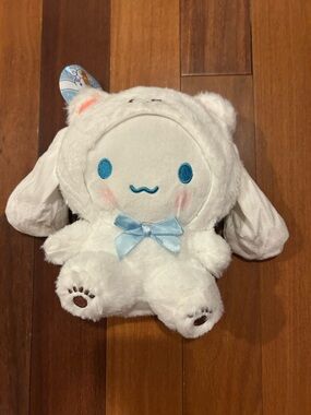 Cinnamon Roll Plush White Character dressed as a bear
